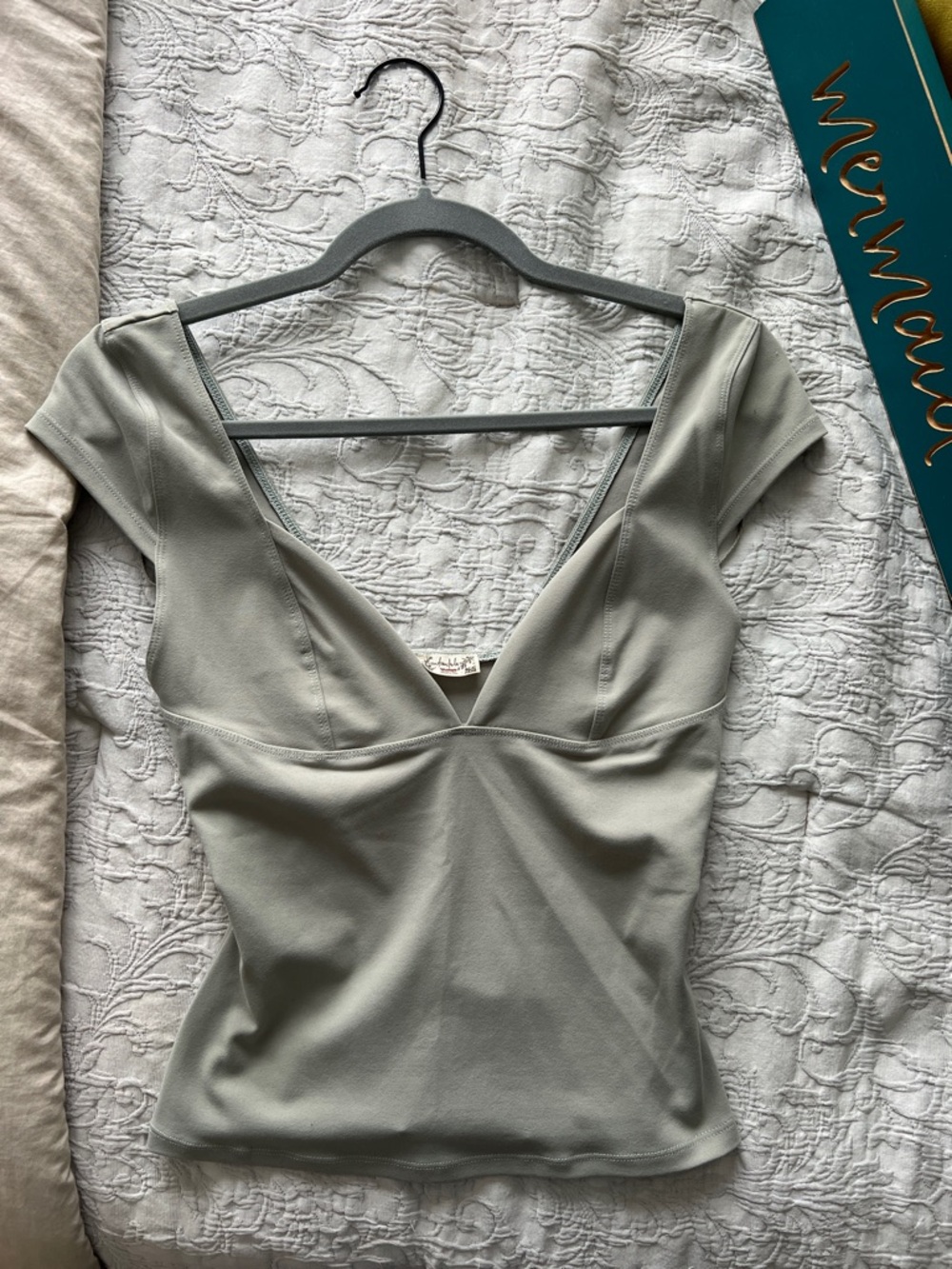 Intimately Free People Light Sage V-Neck Cap Sleeve Top